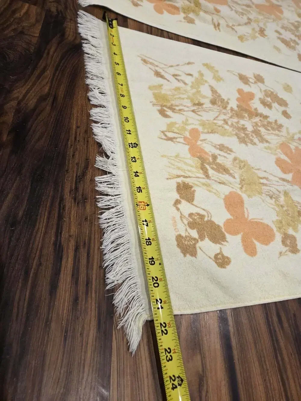 Vintage Cannon Towel Set 3 Piece Retro Floral Butterfly Fringe Yellow Orange
